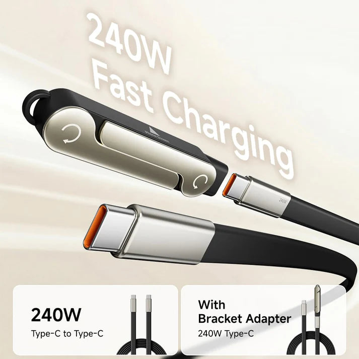 UNIDOCK 240W Fast Charging USB-C Cable with Stand, 90° Angle Braided Type-C Cable, Ultra Durable, Universal Compatible
