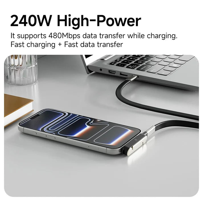 UNIDOCK 240W Fast Charging USB-C Cable with Stand, 90° Angle Braided Type-C Cable, Ultra Durable, Universal Compatible