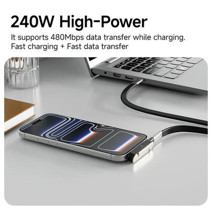 UNIDOCK 240W Fast Charging USB-C Cable with Stand, 90° Angle Braided Type-C Cable, Ultra Durable, Universal Compatible
